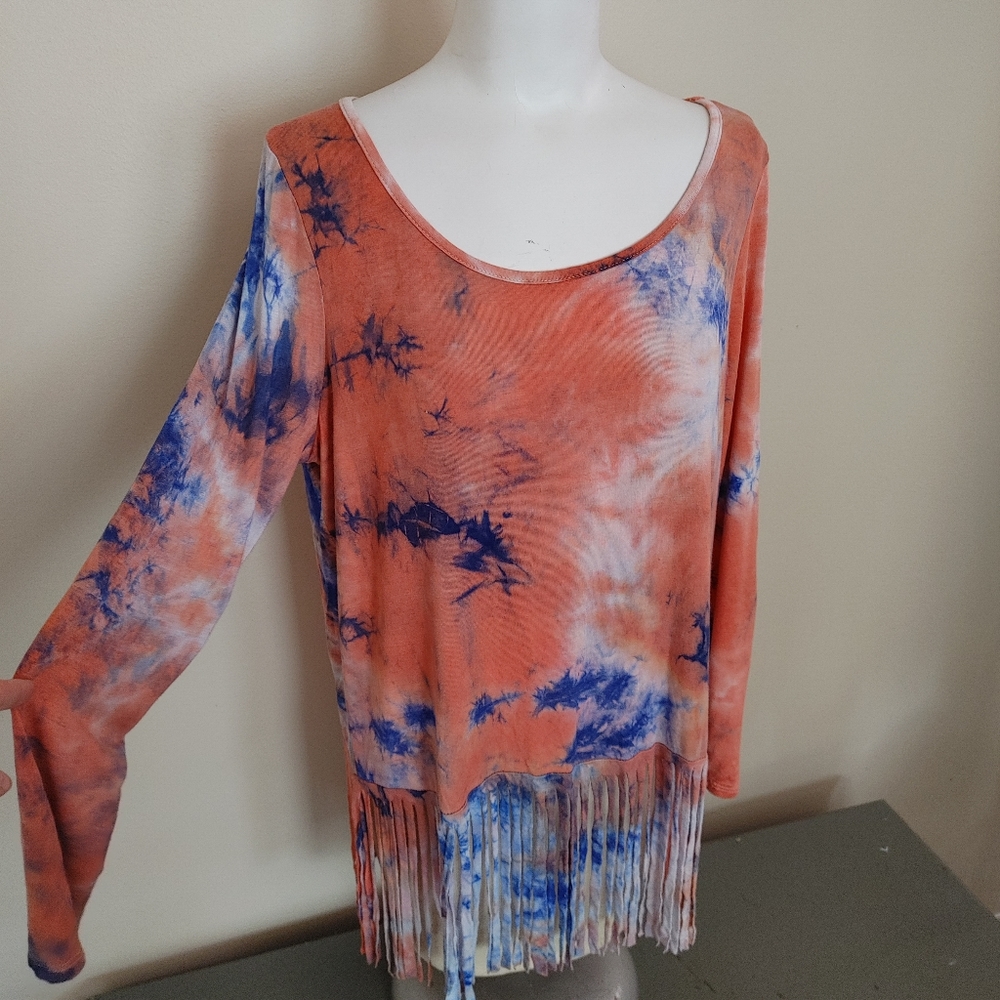 Entro Tie Dye Fringe Short Sleeve Shirt Medium